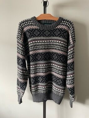 90s Vintage Cricketeer Wool Blend Fair Isle Grandpa Mens Sweater Size Medium